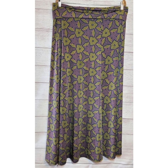 LuLaRoe Womens Gold Mauve Geometric Slinky Maxi Skirt Size XL Stretch Vaca Retro - Picture 1 of 6